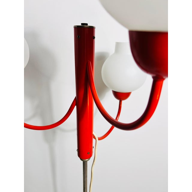 Midcentury Red and Opaline Glass 3-Arm Floor Lamp by Kaiser, Germany, 1960s For Sale - Image 11 of 12
