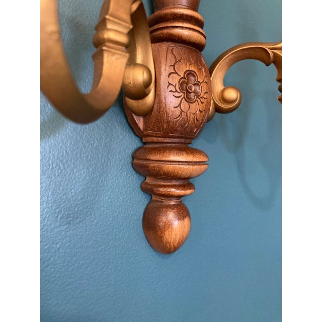 Brown Vintage Wood & Resin Wall Candle Sconce For Sale - Image 8 of 9