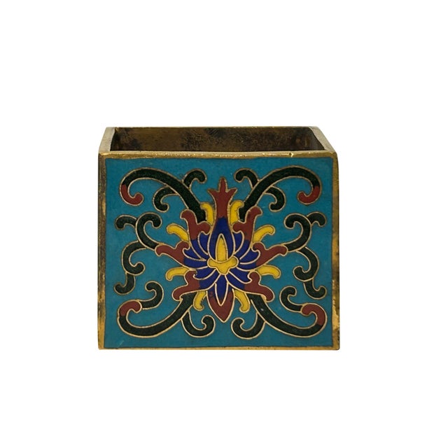 1970s Set of 4 Turquoise Enamel Cloisonne Furniture Feet Metal Bracket For Sale - Image 5 of 8