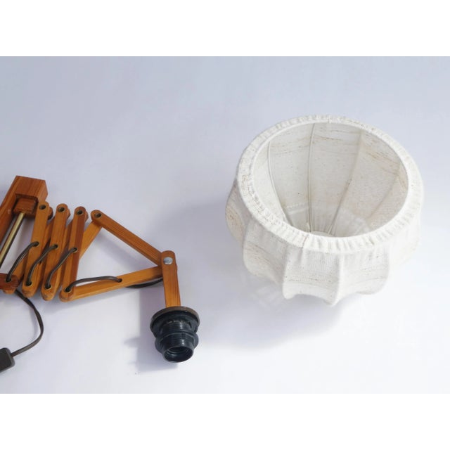 Beige Vintage Scandinavian Extendable Accordion Wooden Lamp with Fabric Shade, 1970s For Sale - Image 8 of 10