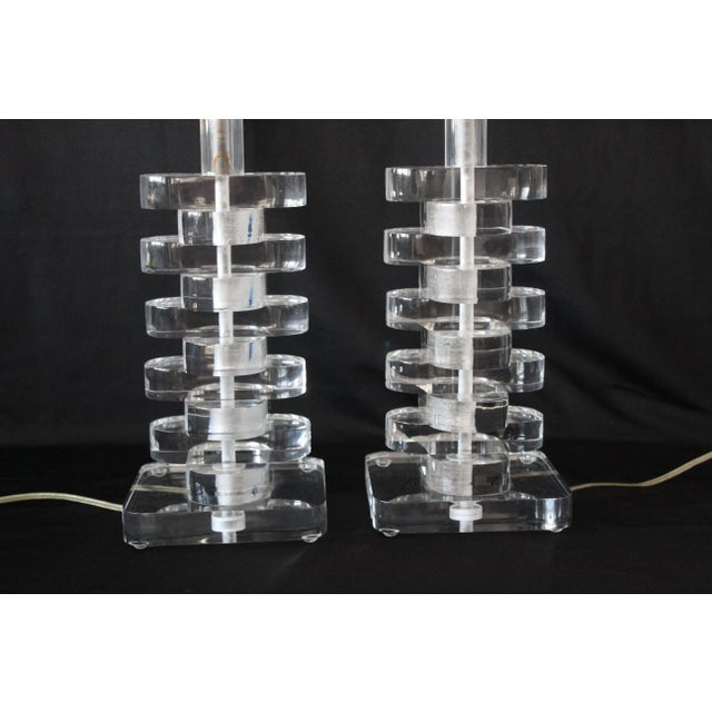 Plastic Glam Mid-Century Modern Karl Springer Style Stacked Lucite Table Lamps-A Pair For Sale - Image 7 of 13