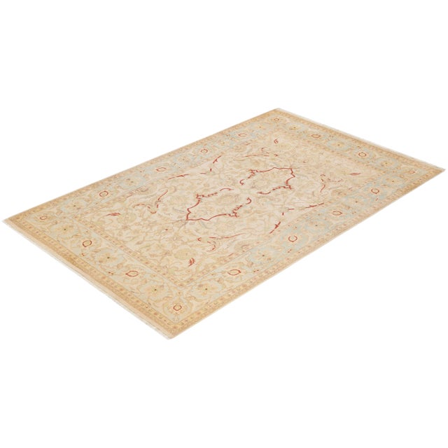 Ivory Vintage Traditional Hand Knotted Wool Area Rug, Ivory - 6'0" X 9'3" For Sale - Image 8 of 9