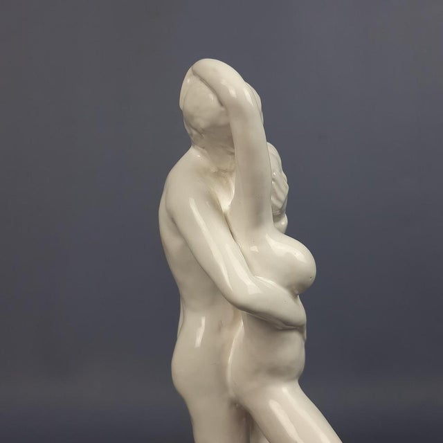 Vintage Ceramic Sculpture of Couple in Love with Glass Base, 1970s For Sale - Image 12 of 16