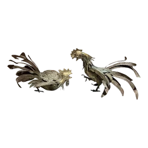 1940s French Art Deco Bronze Rooster Table Sculptures- Set of 2