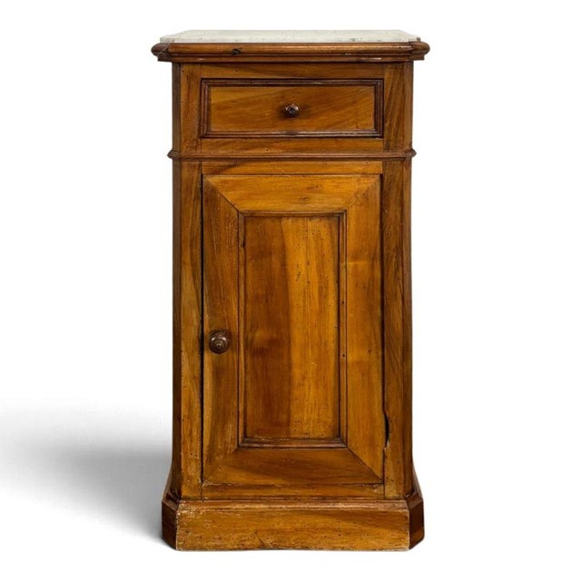 2000 - 2009 Walnut Bedside Table with White Marble Top For Sale - Image 5 of 5