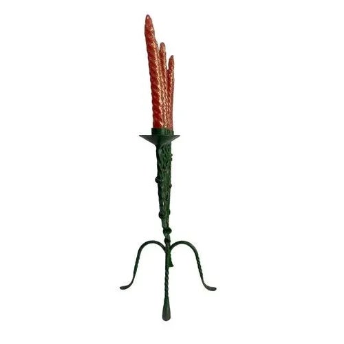 Elegant seven-branched Jewish candelabra, made of green lacquered wrought iron. Excellent condition, as shown in the...