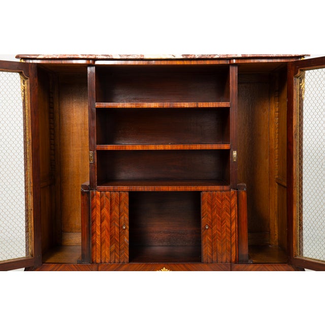 French Louis XV Style Kingwood Marble Top Bibliotheque Cabinet For Sale - Image 12 of 18