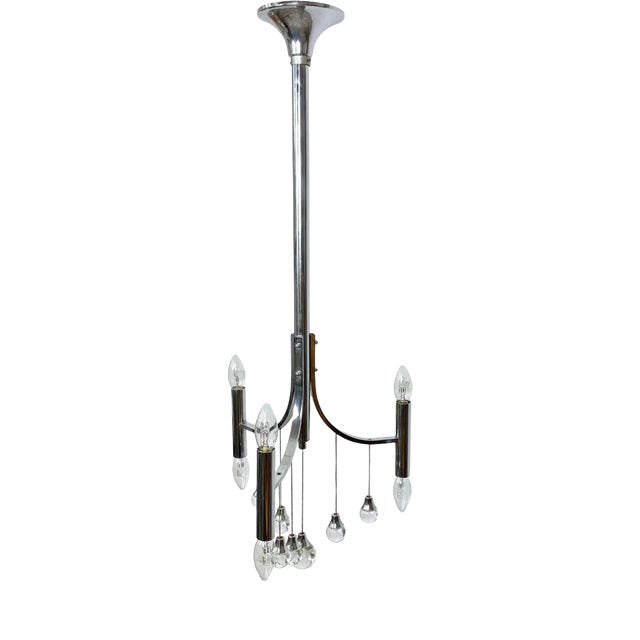 Chrome & Glass Chandelier Pendant by Gaetano Sciolari, Italy, 1960s For Sale