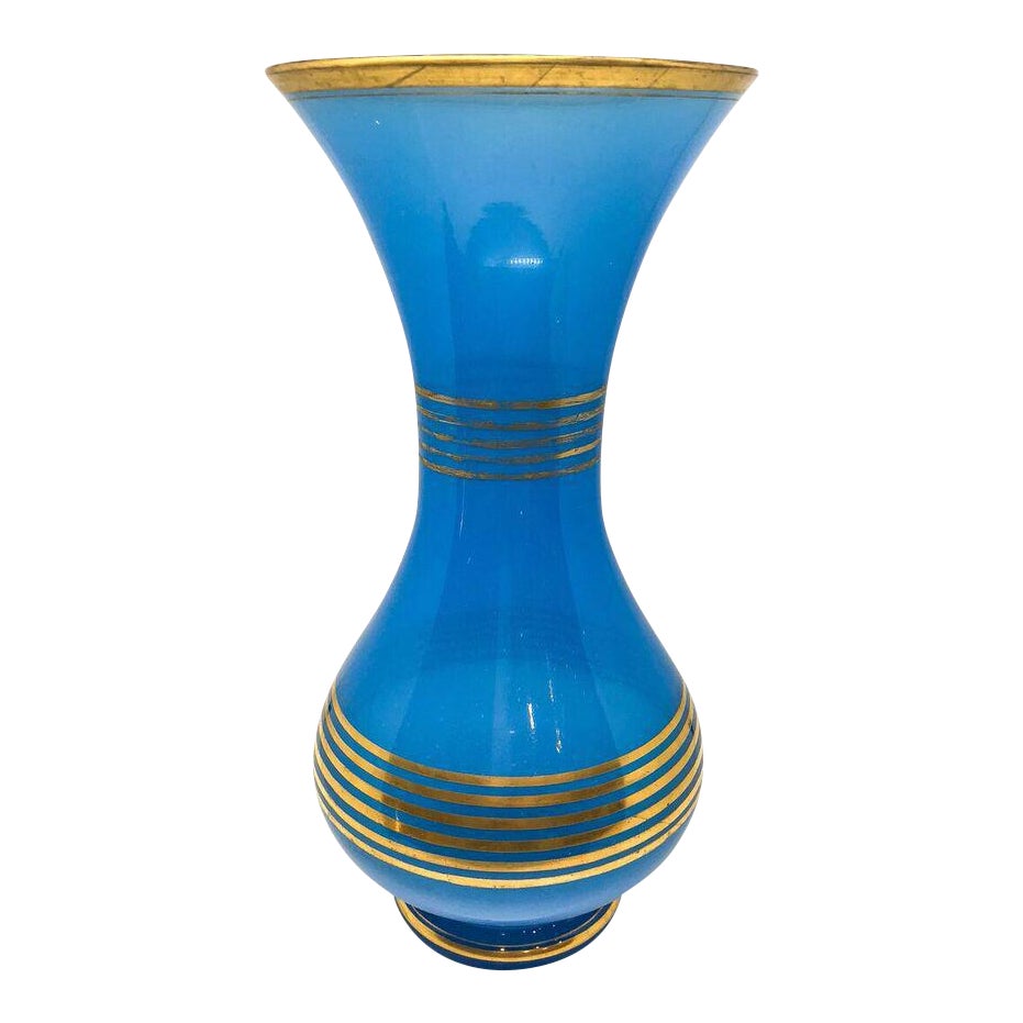 Vintage Gold Striped Blue Glass Vase Chairish