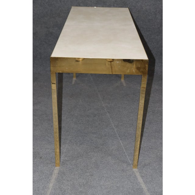 Milo Baughman Sleek Contemporary Brass Flashed Faux Leather Milo Baughman Style Console Table For Sale - Image 4 of 10