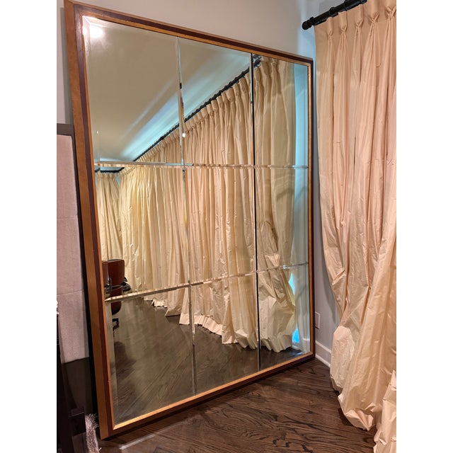 Wood 1990s Large Walnut With Gold Accent Beveled Glass Mirror For Sale - Image 7 of 7