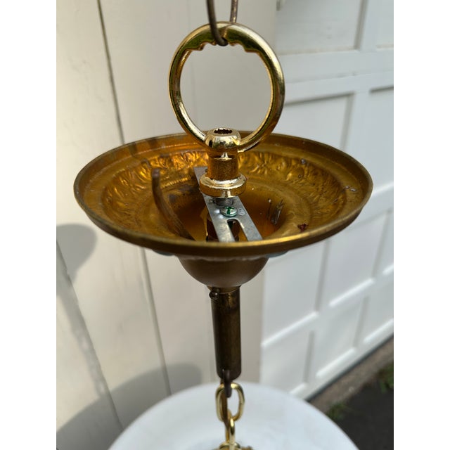 Metal Vintage 18" School House Globe With Vintage Brass Hanging Fixture For Sale - Image 7 of 7
