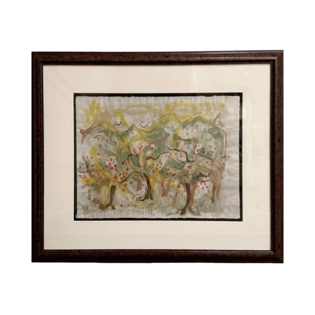 Vintage Abstract Watercolor Painting Apple Fruit Trees For Sale - Image 12 of 12