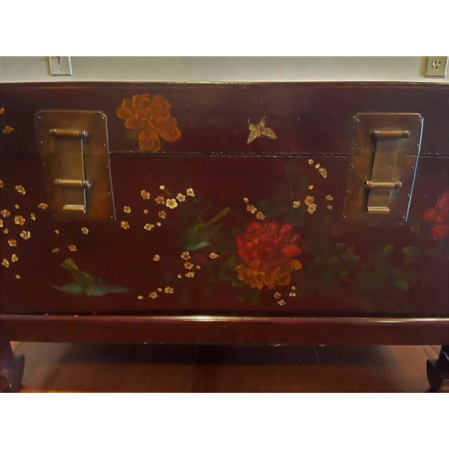 18th Century Vintage Chinese Leather Trunk with Floral Motif For Sale - Image 4 of 9
