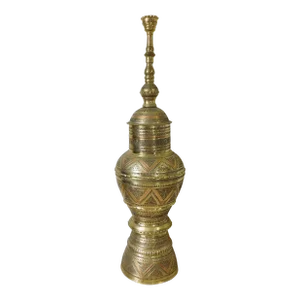 Large Vintage Solid Brass Inlaid Copper Incense Burner Urn Vase W/ Lid
