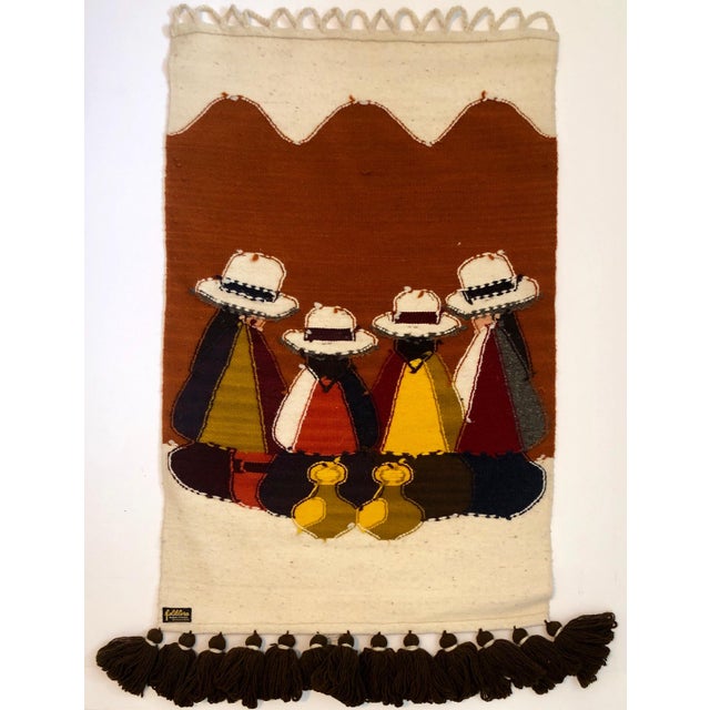 1950s Olga Fisch, Vintage Handwoven Tapestry Wool, Metal Folk Art Rug Weaving Wall Hanging, c.1950s For Sale - Image 5 of 5
