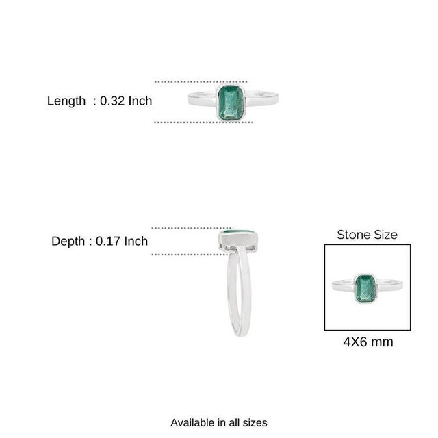 Emerald Bezel Set Solitaire Ring in 925 Sterling Silver - Size 6.5 For Sale - Image 9 of 13