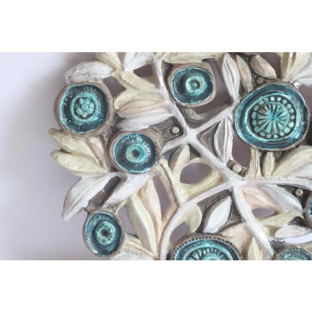 Green Ceramic Flower Bas-Relief by Elisabeth Vandeweghe for Perignem, 1970s For Sale - Image 8 of 10