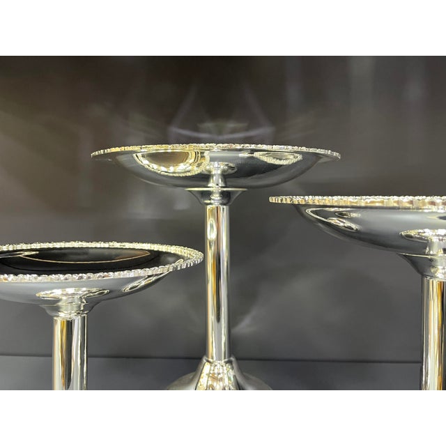 Silver Tall Three-Piece Silver Plated Brass Dessert Stand Set, Set of 3 For Sale - Image 8 of 9