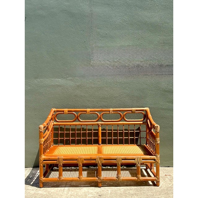 Late 20th Century Vintage Loop Rattan Loveseat For Sale - Image 5 of 12