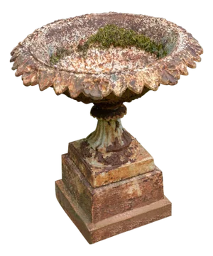 19th Century Cast Iron Urn Planter on Plinth, Late Victorian Style