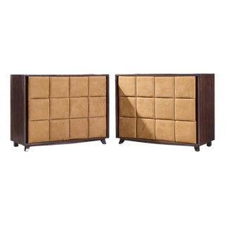 Gilbert Rohde for Herman Miller Model 4140 Mid Century Upholstered Chest Dresser - Pair For Sale