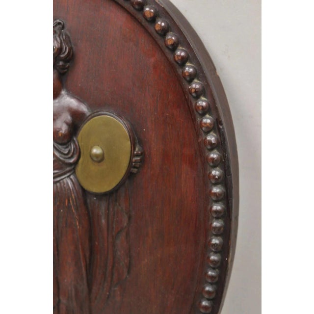 Wood Antique Classical Oval Carved Mahogany Figural Goddess Wall Sculpture Plaque For Sale - Image 7 of 11
