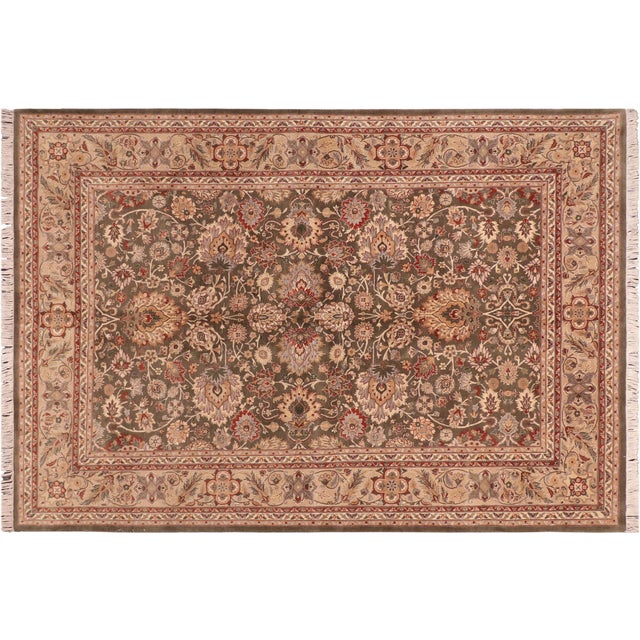 Taupe Floral 1990's Pak-Persian Green/Taupe Wool Rug - 6'0'' X 8'9'' For Sale - Image 8 of 9