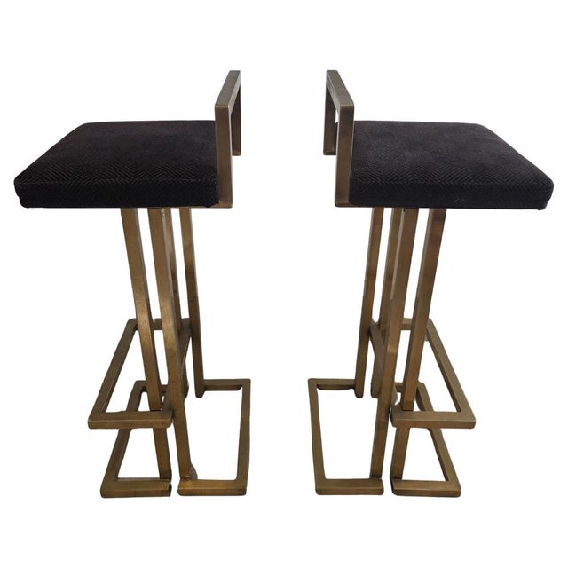 Brass Barstools in the style of Maison Jansen, 1975, Set of 2 For Sale - Image 9 of 9