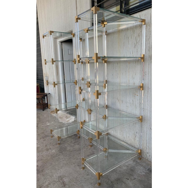 Mid 20th Century Mid 20th Century Brass, Lucite and Glass Étagère with Five Shelves For Sale - Image 5 of 18