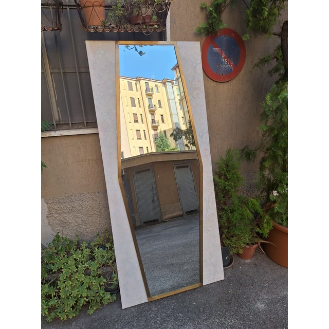 1950s Large Vintage Mirror with Brass Frame on Wooden Panel, 1950s For Sale - Image 5 of 5