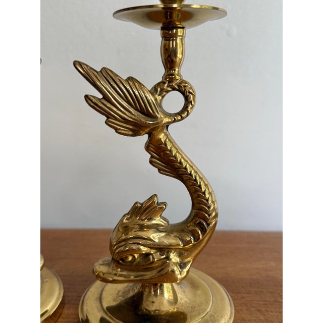 20th Century Brass Dolphin Neoclassical Candle Holders - A Pair For Sale - Image 9 of 11