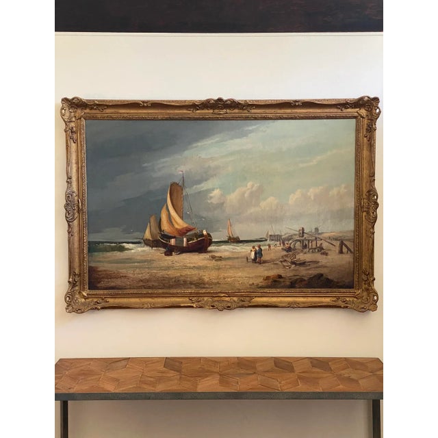 American 19th Century Fishing Boats Oil Painting H E Cook For Sale - Image 3 of 12