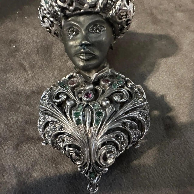 Metal Amazing 1990s Sterling Silver and Precious Stones Italian Brooch For Sale - Image 7 of 12