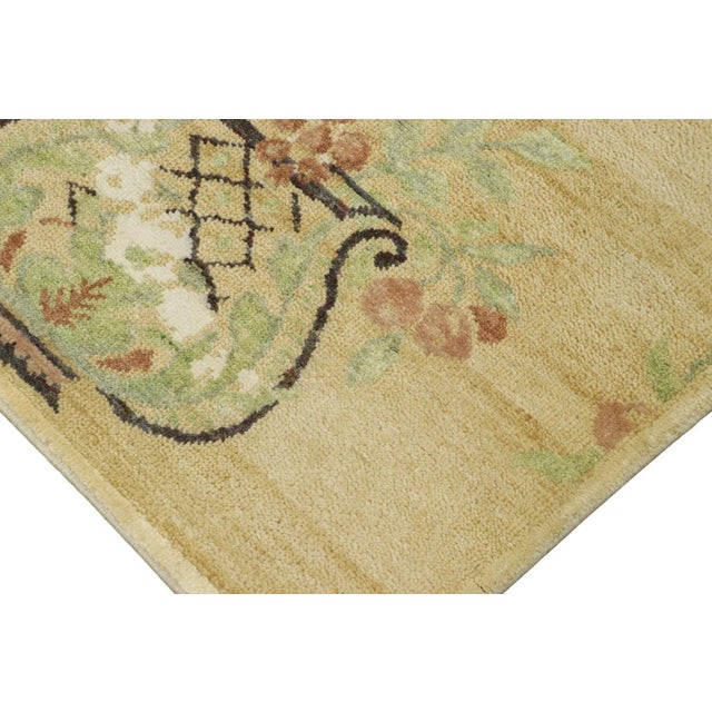 Traditional Rug & Kilim’s Block Print Rug in Beige, Green and Rust Floral Vase Motifs For Sale - Image 3 of 7