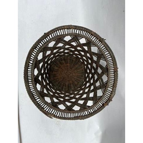Wood Antique Large Woven Cachepot Basket For Sale - Image 7 of 10