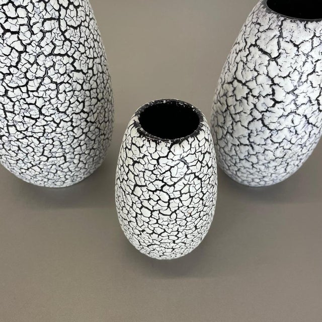 Fat Lava Pottery Craquele Vases attributed to Jasba, Germany, 1970s, Set of 3 For Sale - Image 10 of 18