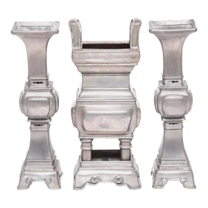 3 Piece Set of Chinese Gu Form Vases With a Tall Arched Handle Censer, C. 1900