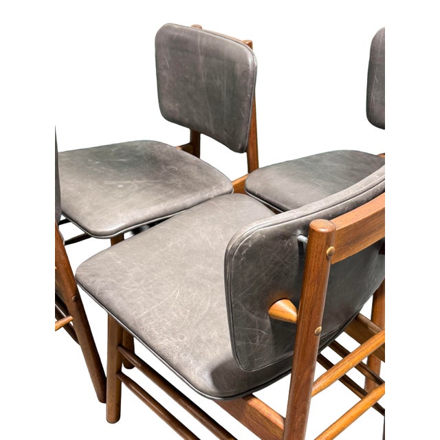 Set of 4 Vintage Mid Century Modern Danish Teak and Leather Greta Dining Chairs For Sale - Image 10 of 11