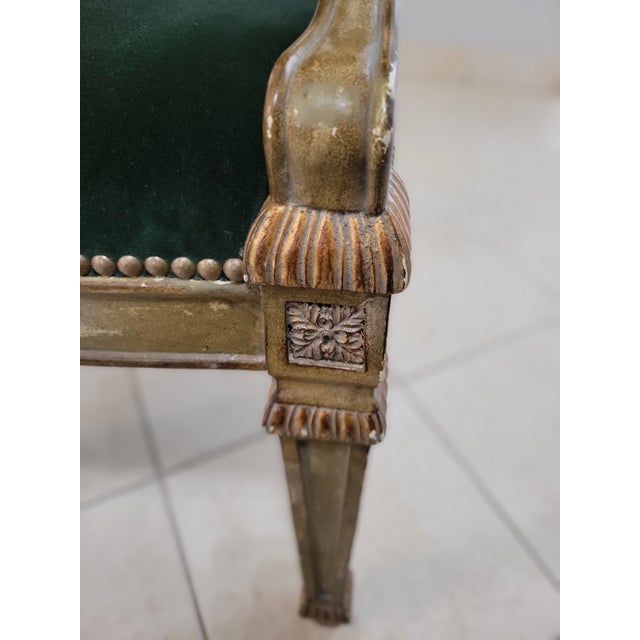 Textile Mid 20th Century Vintage Green Velvet Chair For Sale - Image 7 of 8