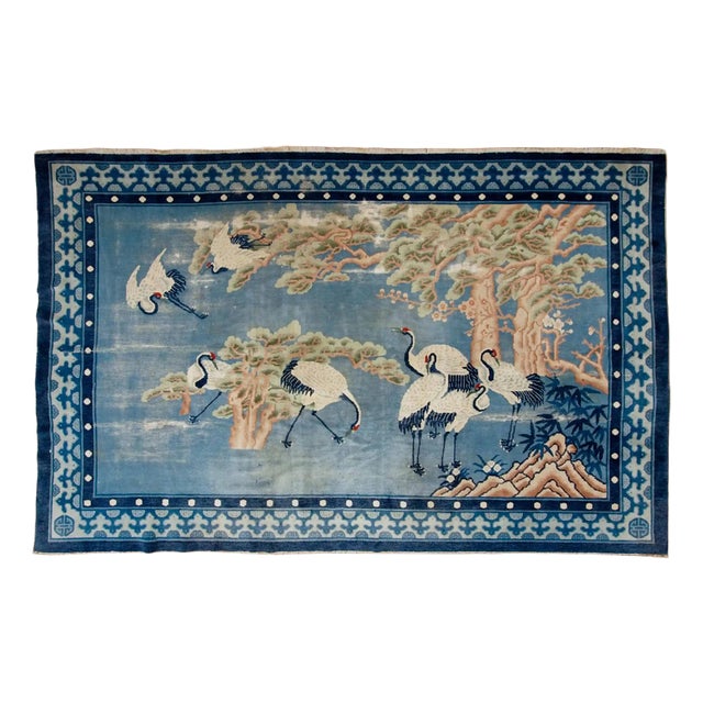 Antique Chinese Ningxia Rug with Storks For Sale