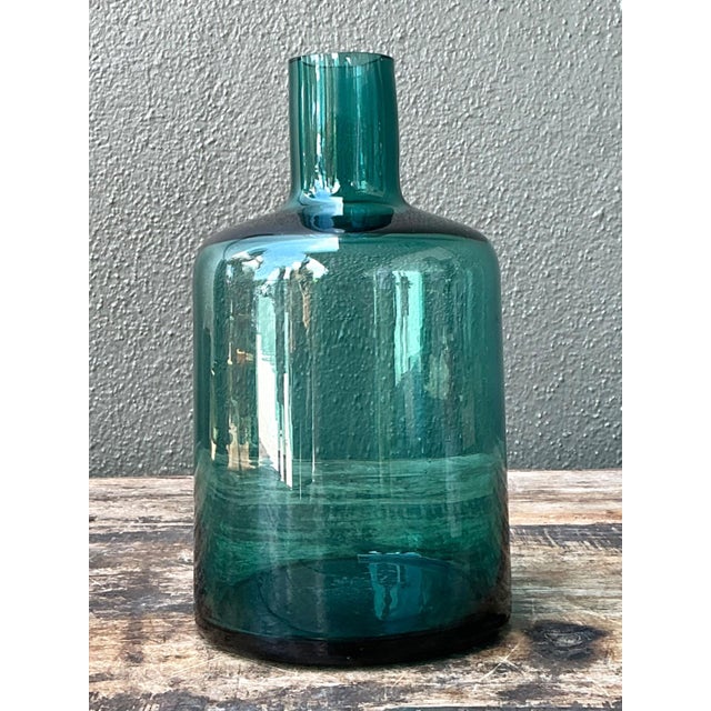 Vintage Teal Glass Vase For Sale - Image 13 of 14