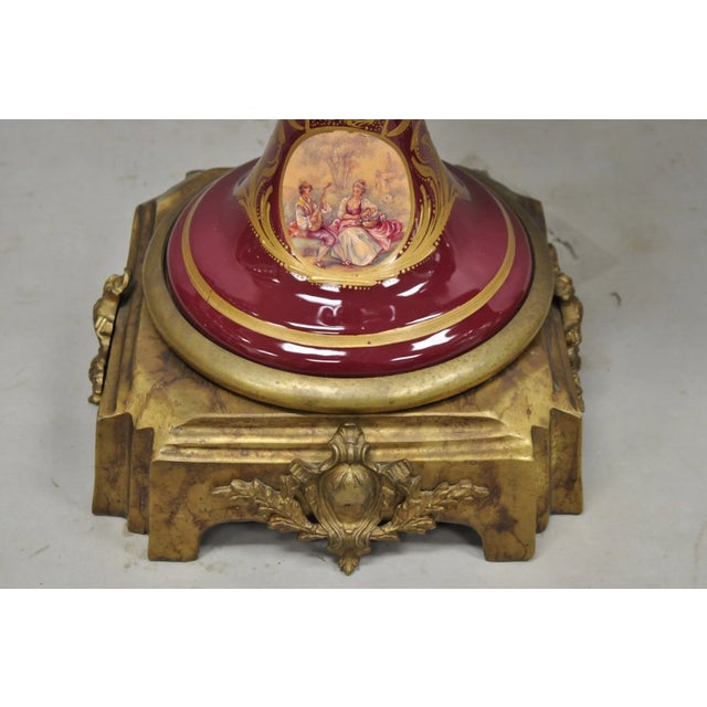 Vintage Palace Size French Sevres Style Red Porcelain Revolving Covered Urn Pair For Sale - Image 11 of 18