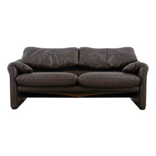 Vintage Two-Seater Leather Sofa by Vico Magistretti for Cassina, 1970s For Sale