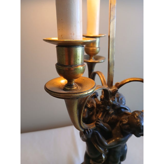 Late 19th Century Antique Brass, Bronze, and Marble Cherub Bouillotte Lamp For Sale - Image 5 of 18