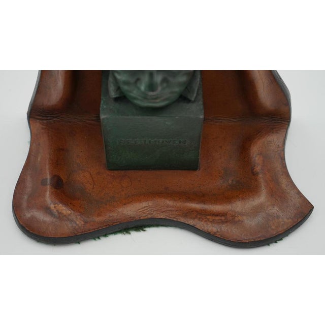 Mozart and Beethoven Leather Bookends with Patina, Set of 2 For Sale - Image 11 of 15