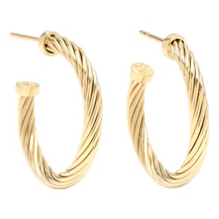 David Yurman Large Twisted Hoop Earrings, 18k Yellow Gold, Length 24.8 Mm For Sale