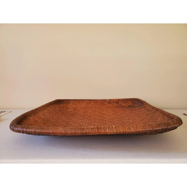Late 20th Century Large Vintage Woven Winnowing Basket Tray For Sale - Image 5 of 7