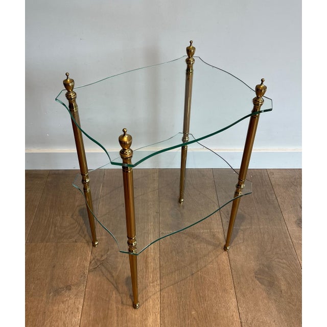 Maison Jansen Brass side table with 2 glass shelves French work, Maison Jansen Circa 1940 For Sale - Image 4 of 12