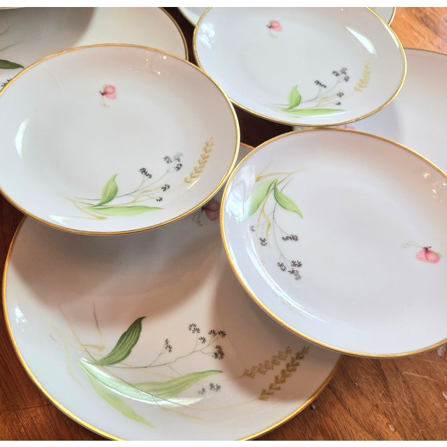 Ceramic Gold Rimmed Wildflower Plates- Set of 12 For Sale - Image 7 of 10
